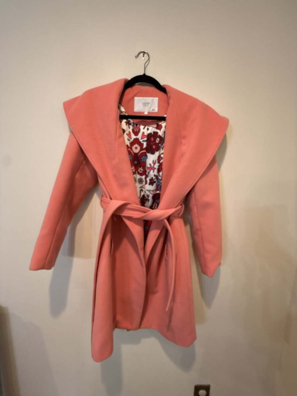 Crosby by Mollie Burch Pink Belted Wool Blend Coat with Floral Lining